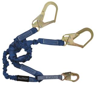 FallTech ElasTech Shock Absorbing Twin Leg Lanyard with Steel Rebar Hooks