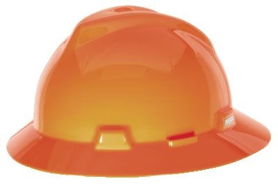 MSA V-Gard Slotted Full-Brim Hi-Viz Orange Hard Hat/Fas-Trac III from GME Supply