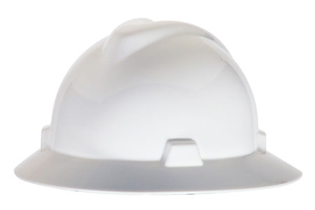 MSA V-Gard Protective Full Brim Hard Hat with Fas-Trac Ratchet Suspension from GME Supply