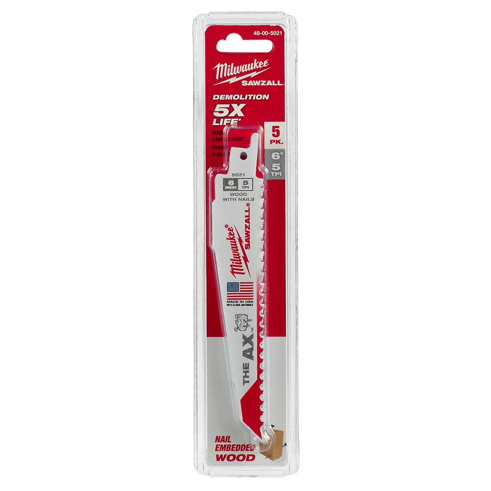 Milwaukee 5 TPI Wood with Nails AX SAWZALL Blade (5 Pack) from GME Supply