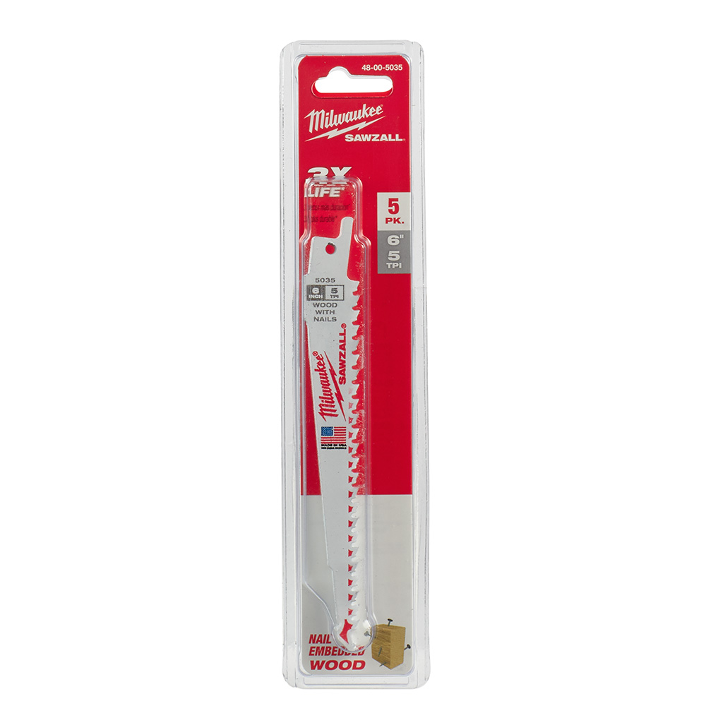 Milwaukee 5 TPI Wood with Nails SAWZALL Blade (5 Pack) from GME Supply