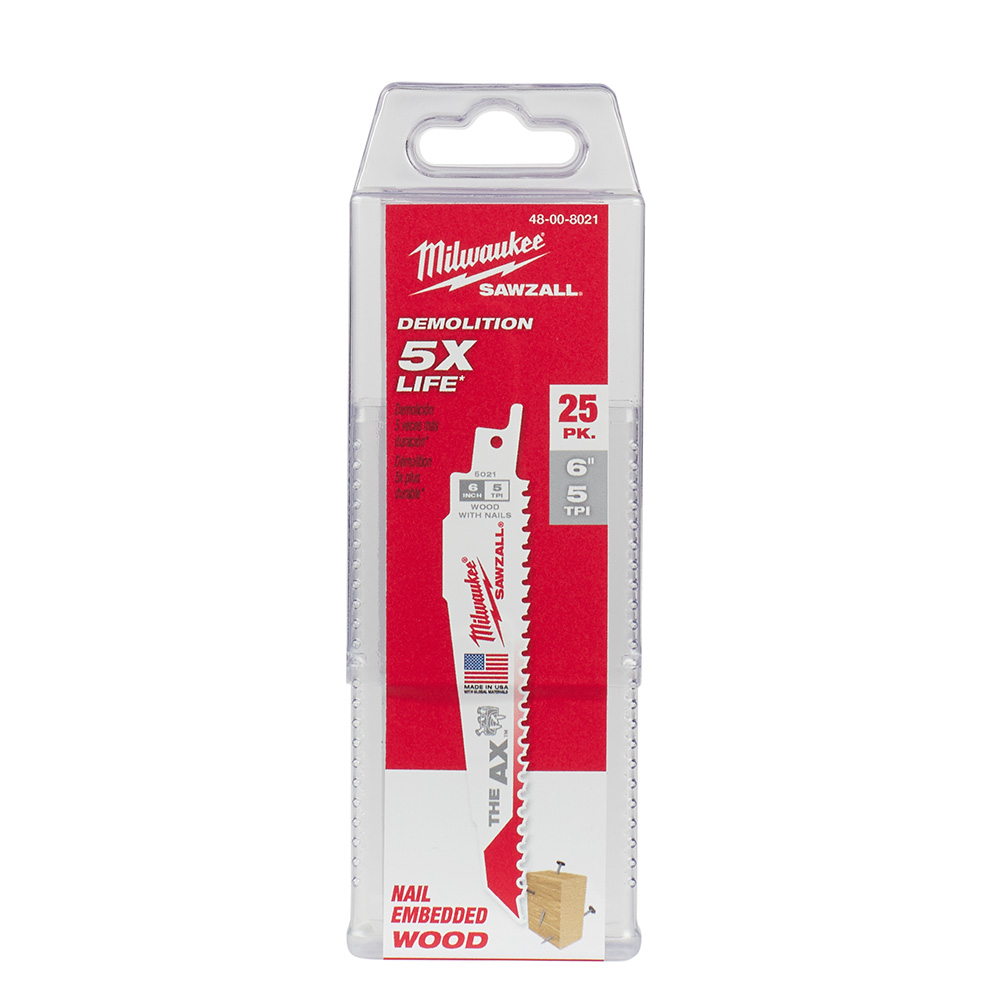 Milwaukee 5 TPI Wood with Nails AX SAWZALL Blade (25 Pack) from GME Supply