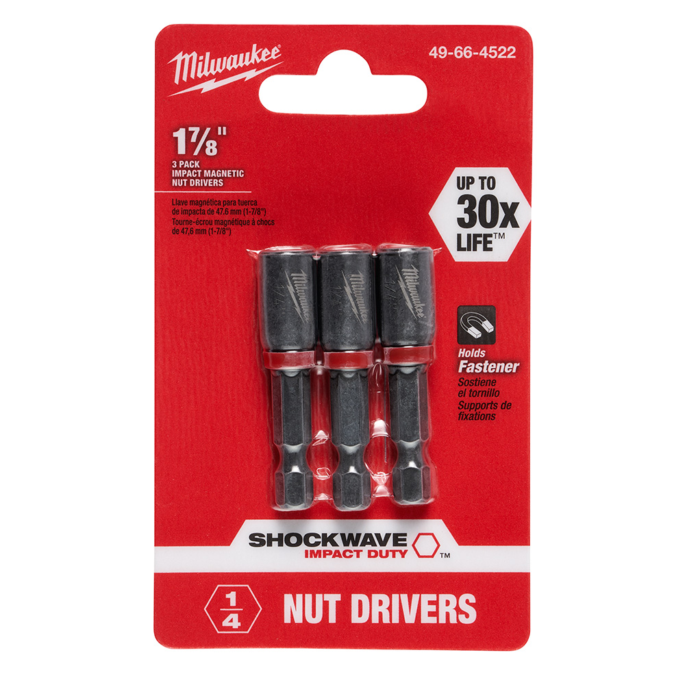 Milwaukee SHOCKWAVE 1/4 inch x 1-7/8 inch Magnetic Nut Driver (3 Pack) from GME Supply