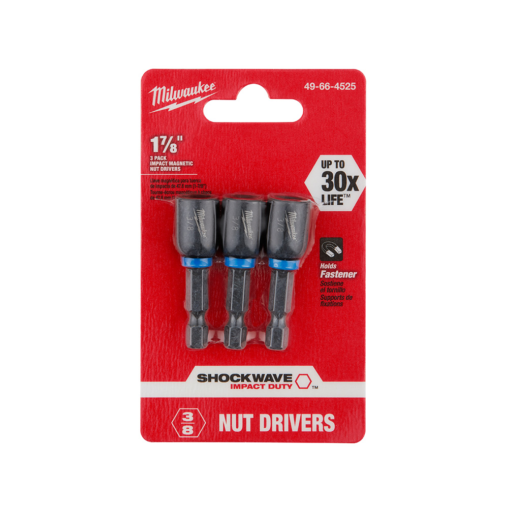 Milwaukee SHOCKWAVE 3/8 inch x 1-7/8 inch Magnetic Nut Driver (3 Pack) from GME Supply