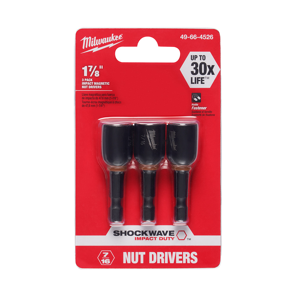 Milwaukee SHOCKWAVE 7/16 inch x 1-7/8 inch Magnetic Nut Driver (3 Pack) from GME Supply