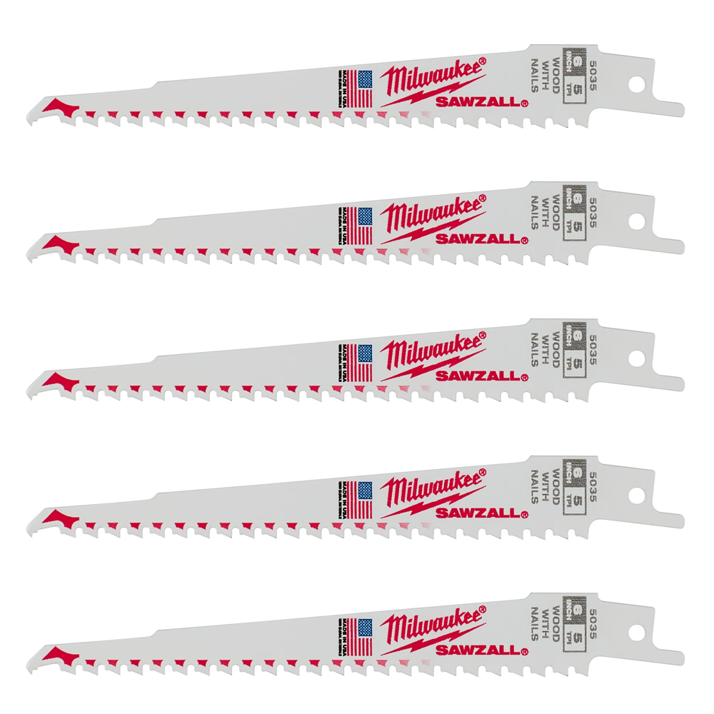 Milwaukee 5 TPI Wood with Nails SAWZALL Blade (5 Pack) from GME Supply