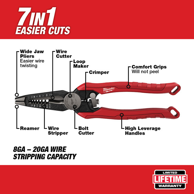 Milwaukee 7in1 High-Leverage Combination Pliers from GME Supply