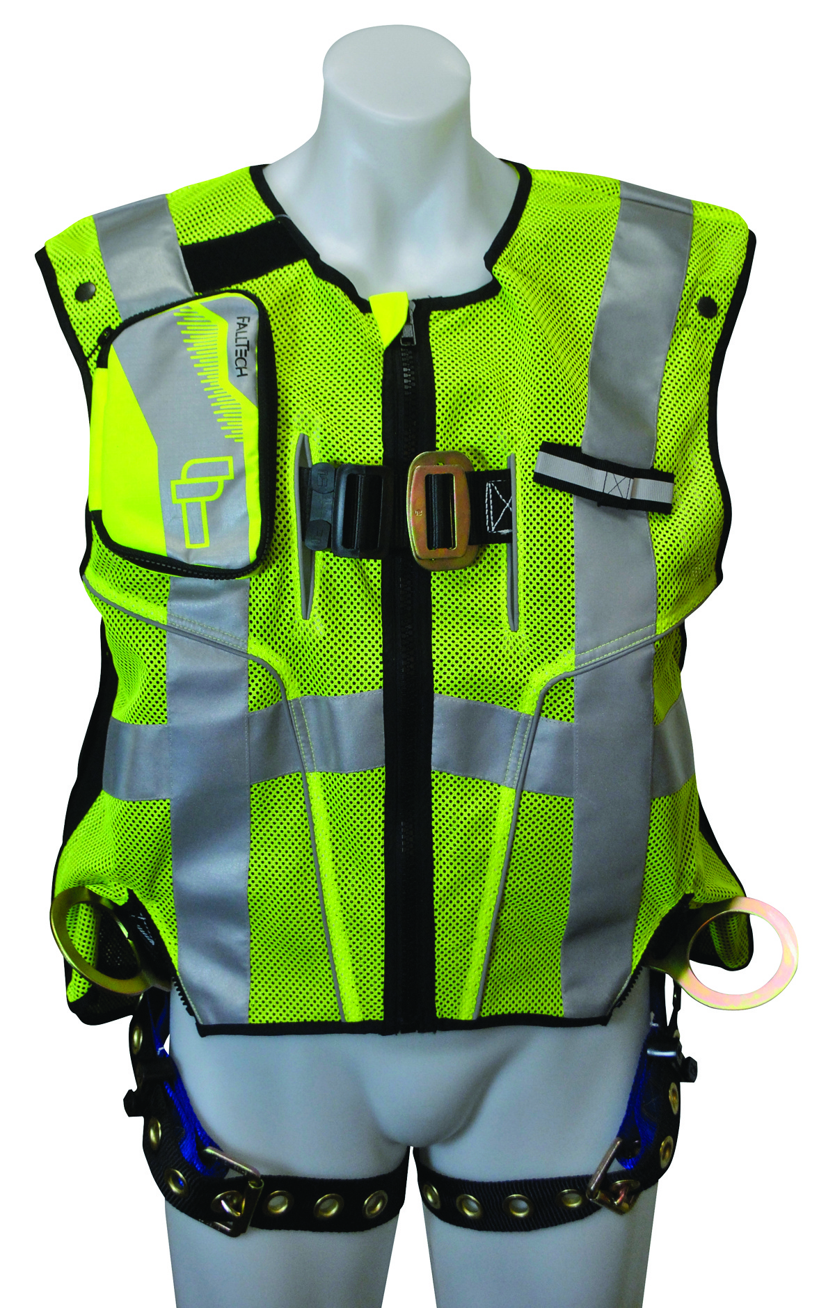 FallTech High-Vis Vest 3 D-Ring Climbing Harness from GME Supply