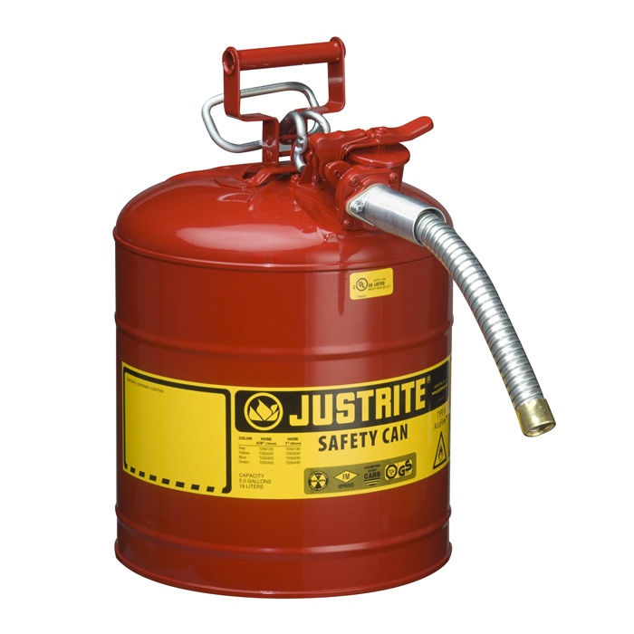 Justrite Type 2 Flammables AccuFlow Steel Safety Can - 5 Gallon Red from GME Supply