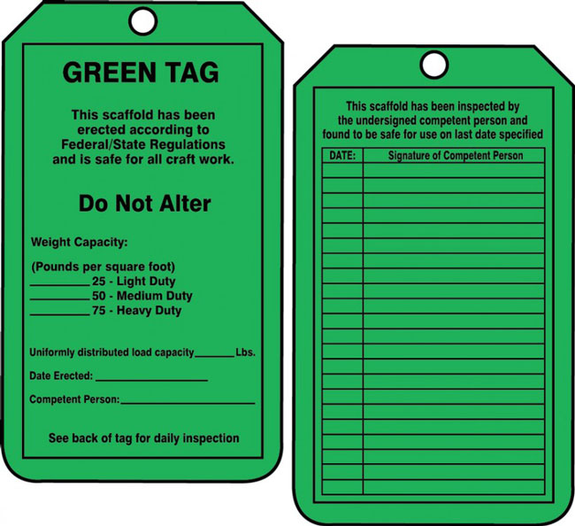 Accuform Scaffold Status 'Green' Safety Tag from GME Supply