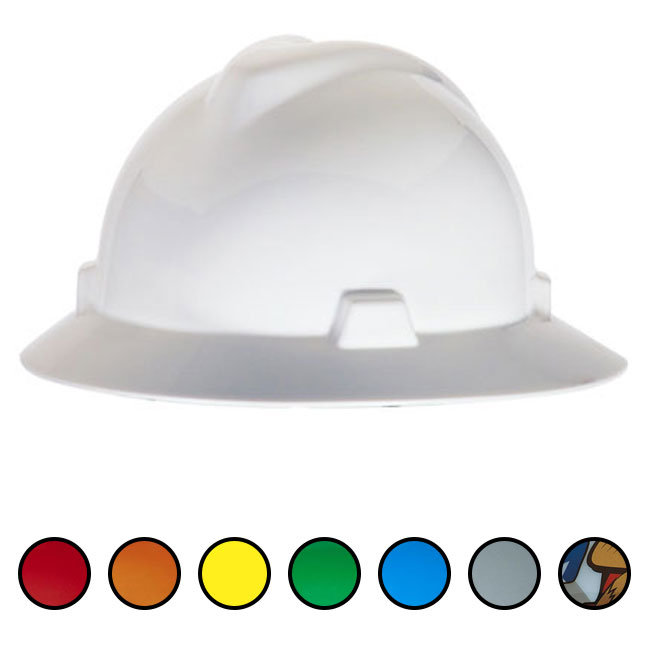 MSA V-Gard Protective Full Brim Hard Hat with Fas-Trac Ratchet Suspension from GME Supply