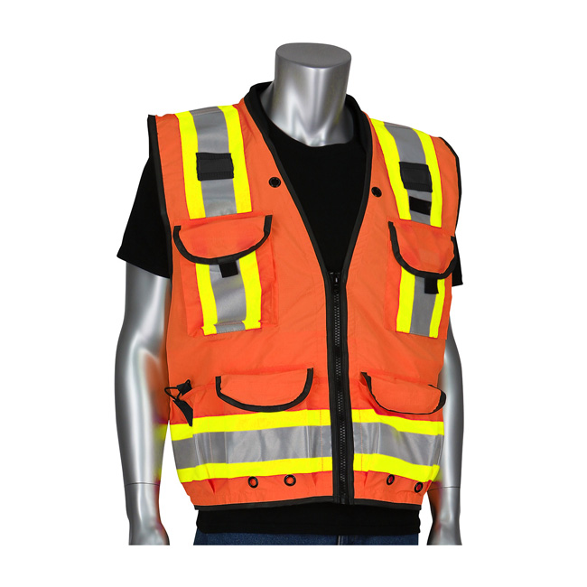 PIP ANSI Type R Class 2 Two-Tone Fifteen Pocket Tech-Ready Ripstop Surveyors Vest with Mesh Back from GME Supply