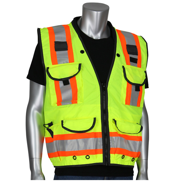 PIP ANSI Type R Class 2 Two-Tone Fifteen Pocket Tech-Ready Ripstop Surveyors Vest with Mesh Back from GME Supply