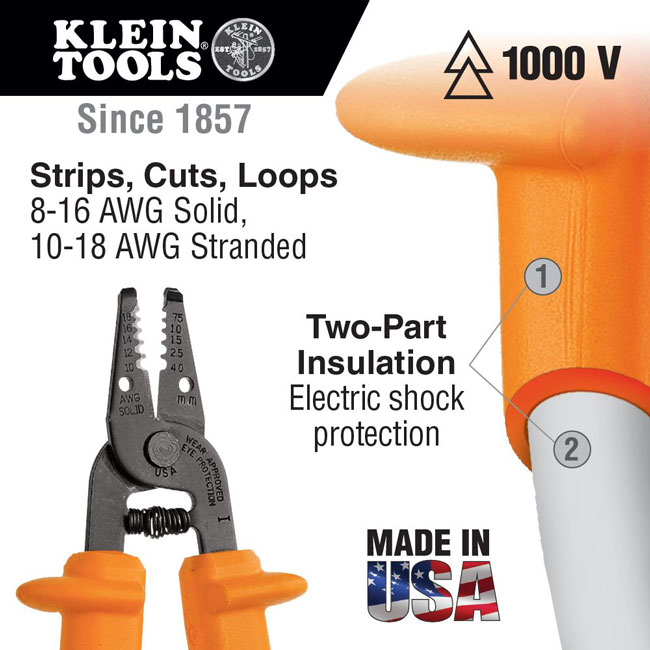 Klein Tools 11045-INS Insulated Wire Stripper and Cutter from GME Supply