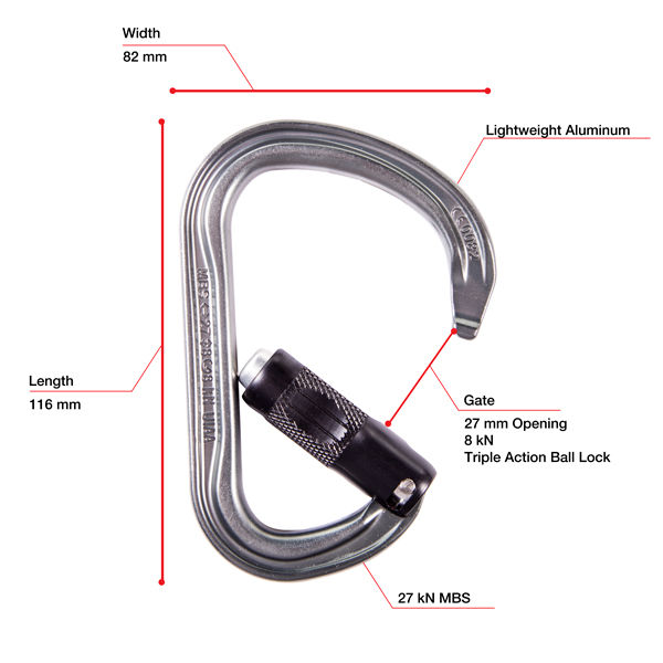 Petzl WILLIAM Asymmetrical Aluminum Carabiner from GME Supply