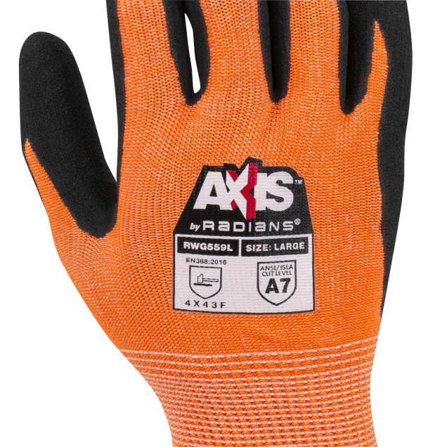 Radians AXIS Cut Protection Level A7 Sandy Nitrile Coated Glove from GME Supply