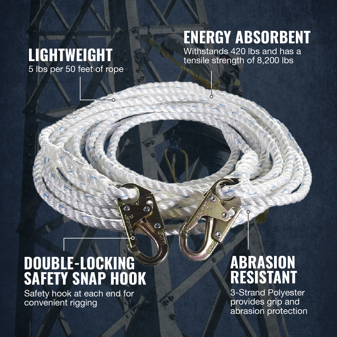 WestFall Pro 5/8 Inch 3-Strand Composite Vertical Lifeline with Snap Hook Ends from GME Supply